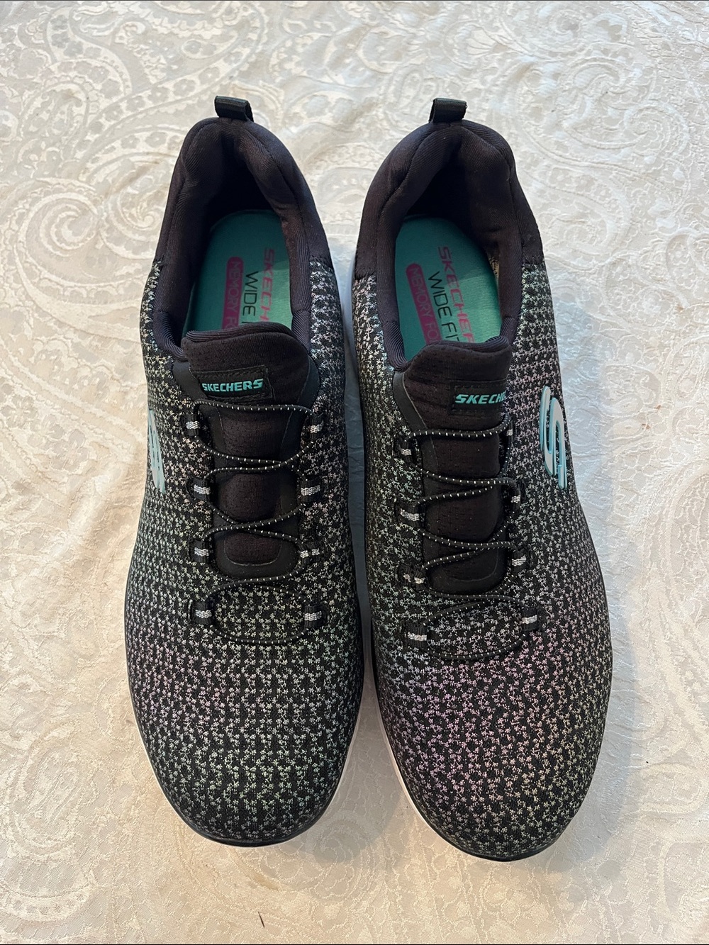 Skechers Summits Washable Mesh Bungee Sneakers Glowing Iris Black Size 11 Wide